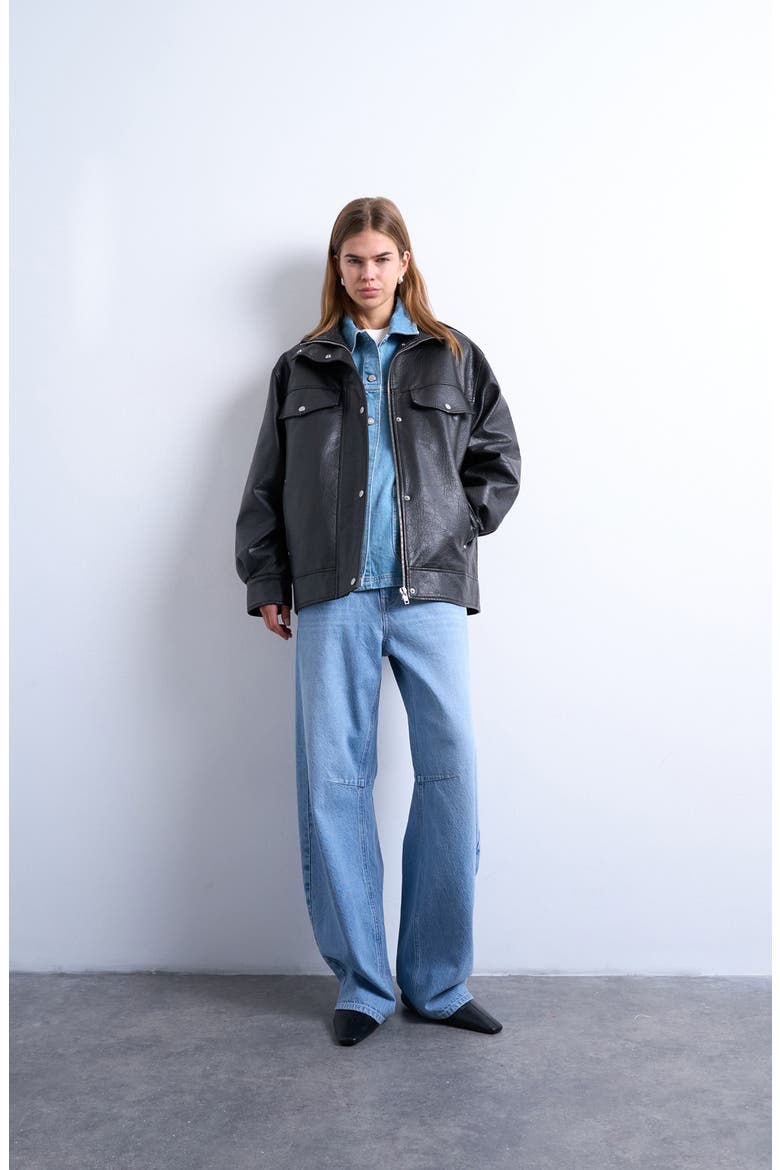 Oversize Faux Leather Jacket, Alternate, color, BLACK