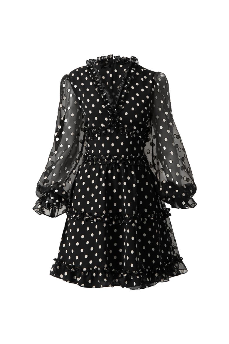 Polka Dot Ruffled Short Dress, Alternate, color, Black