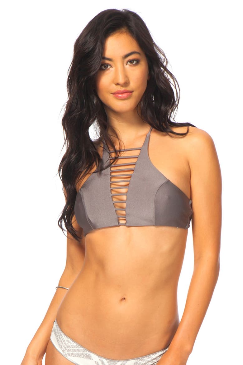 'Luna Lux' High Neck Bikini Top, Main, color, PEWTER
