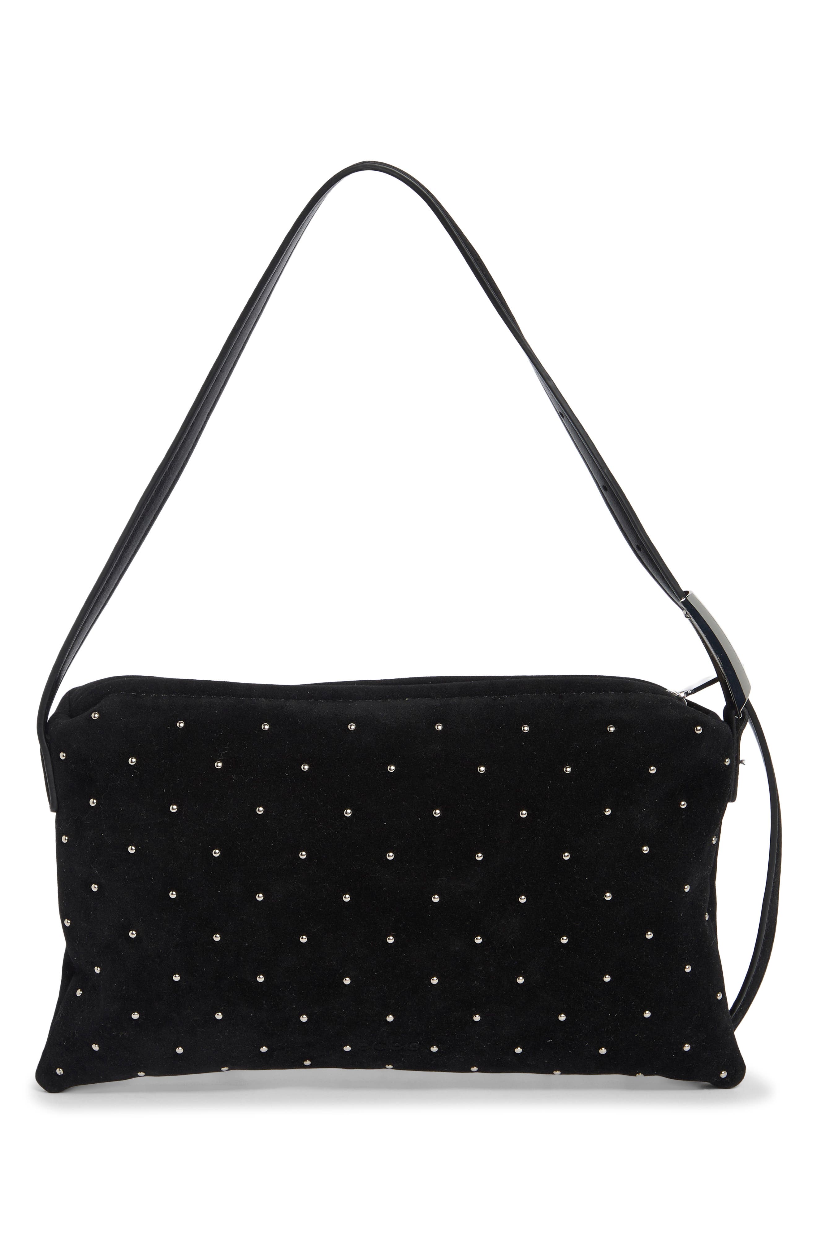 Studded Faux Suede Hobo, Alternate, color, BLACK