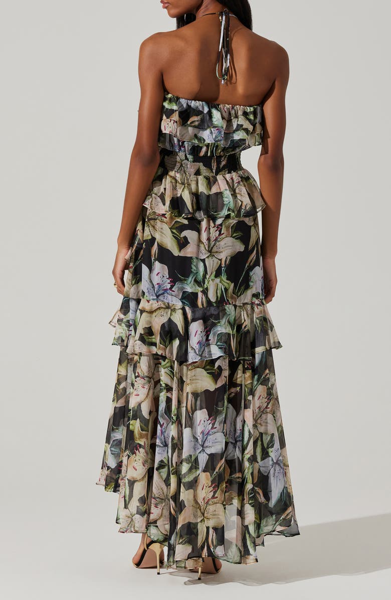 ASTR the Label Elena Floral Print Chiffon Halter Dress, Alternate, color, Black White Floral
