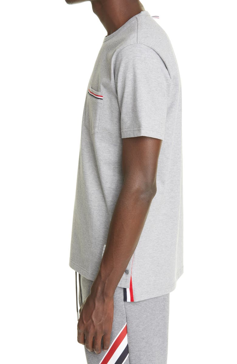 Thom Browne Stripe Trim Pocket T-Shirt, Alternate, color, Light Grey