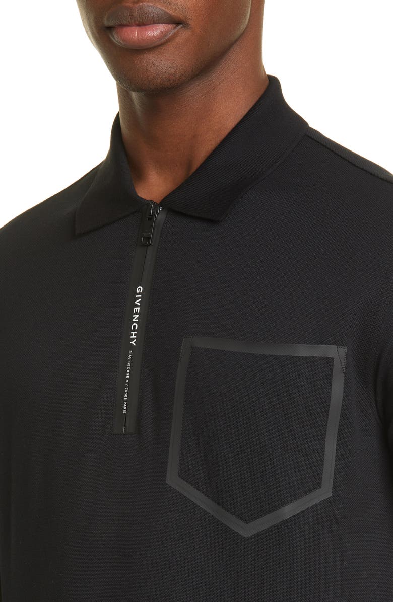 Givenchy Address Slim Fit Black Short Sleeve Zip Polo, Alternate, color, 