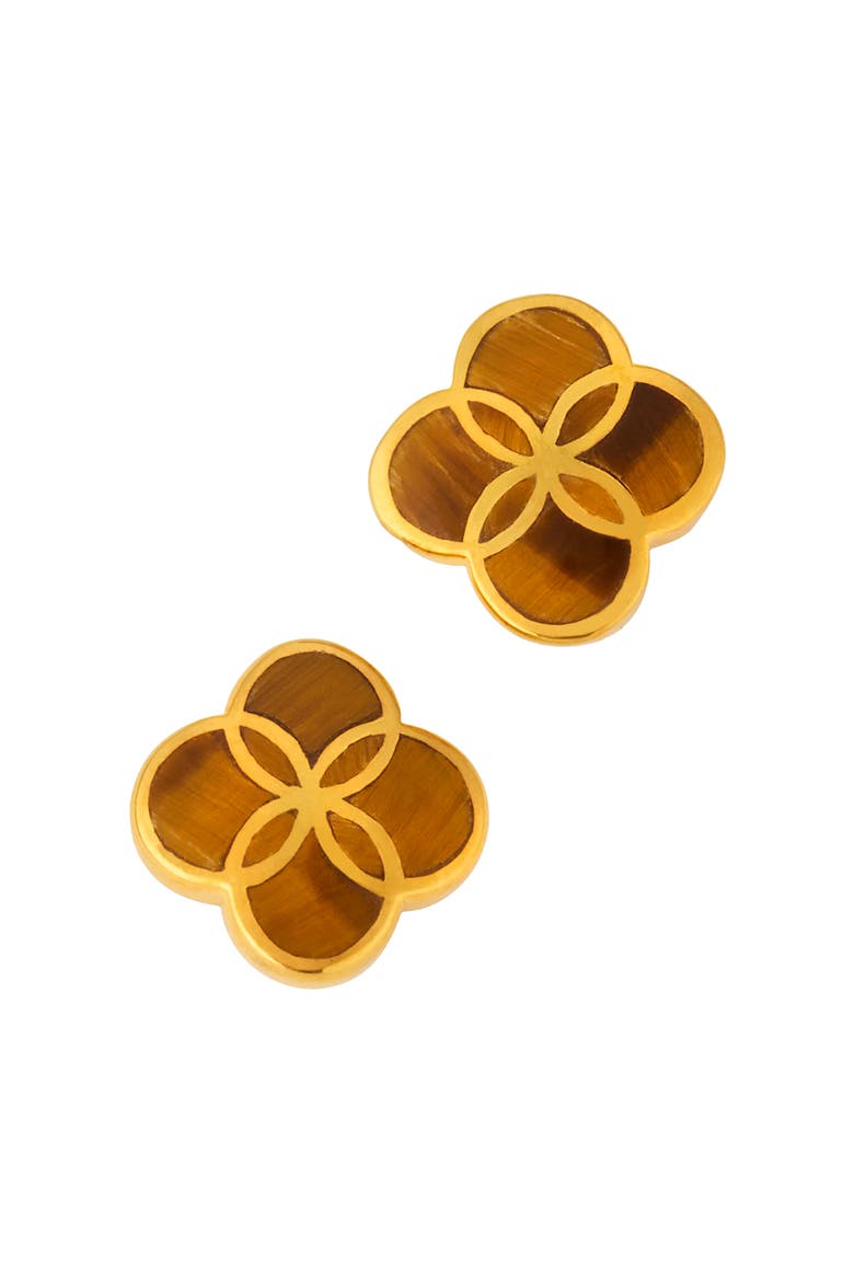 Petal Gemstone With 18K Gold Overlay Sterling Stud Earring, Alternate, color, BROWN