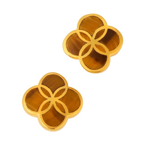 Jan Leslie Petal Gemstone With 18k Gold Overlay Sterling Stud Earring In Brown