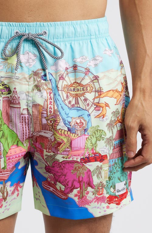 Boardies Dino Takeover Mid Length Swim Trunks In Blue Multi