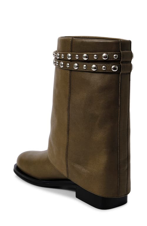 Free People Scorpio Studded Foldover Bootie In Olive Leather