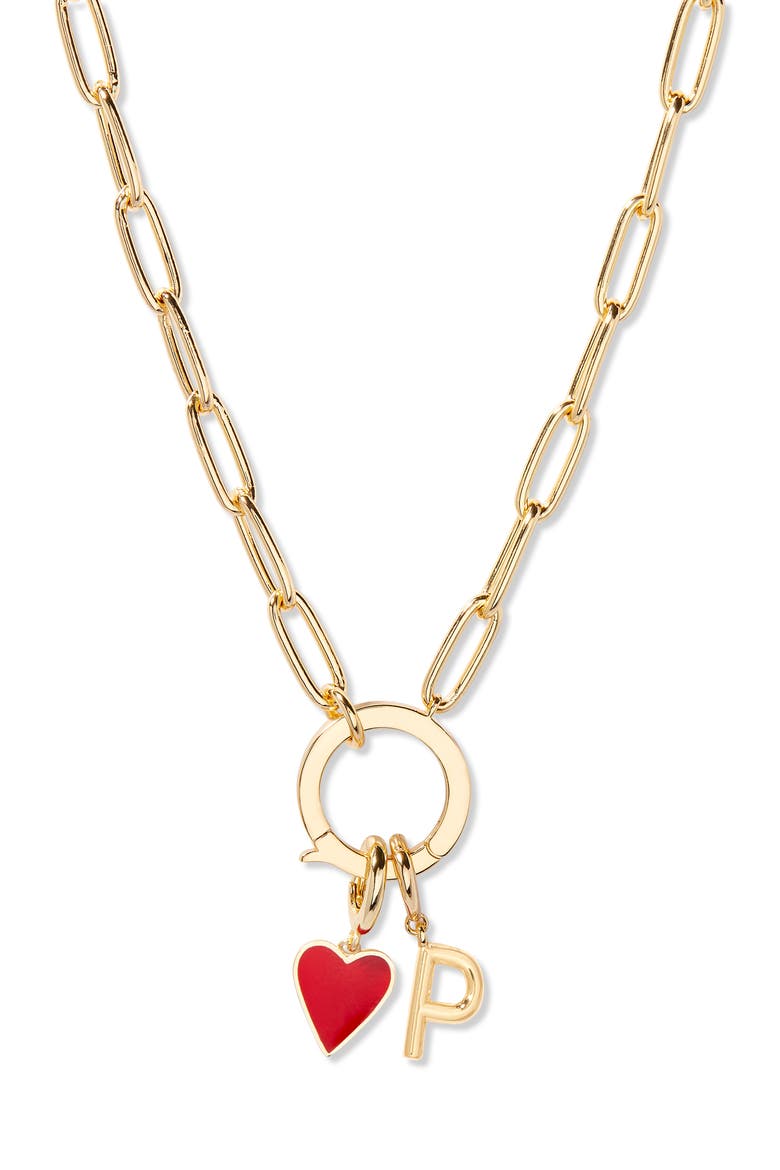 Cameron Initial Heart Charm Necklace, Main, color, GOLD P