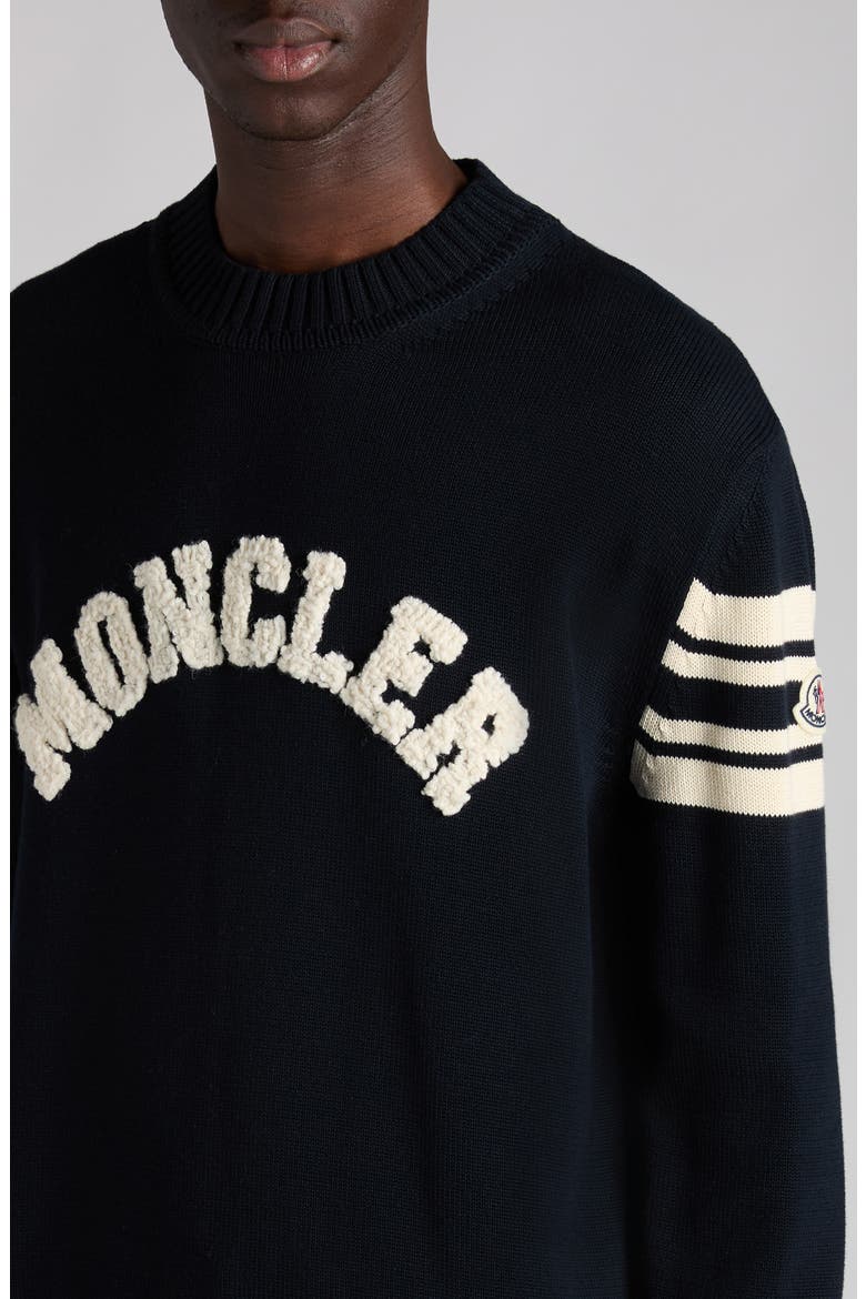 Logo Embellished Cotton Sweater, Alternate, color, OBSIDIAN BLUE