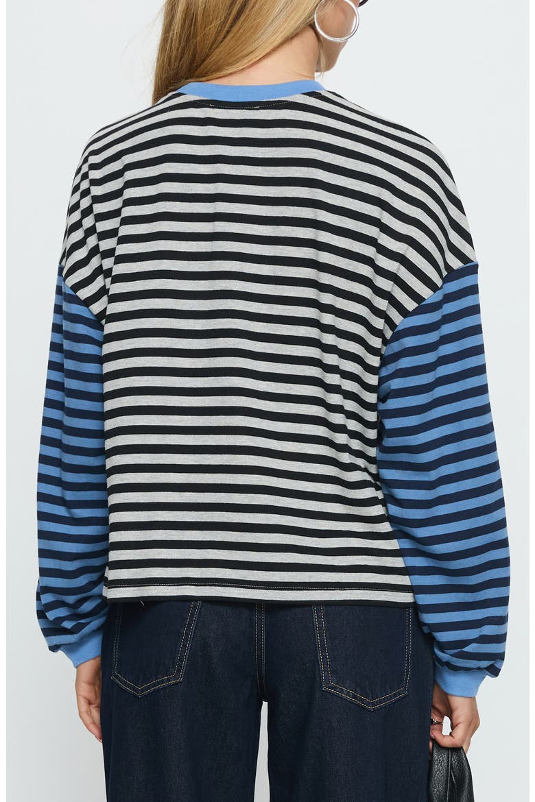 Taysha Colorblock Stripe Long Sleeve Stretch Cotton Top, Alternate, color, BLACK / GREY STRIPE