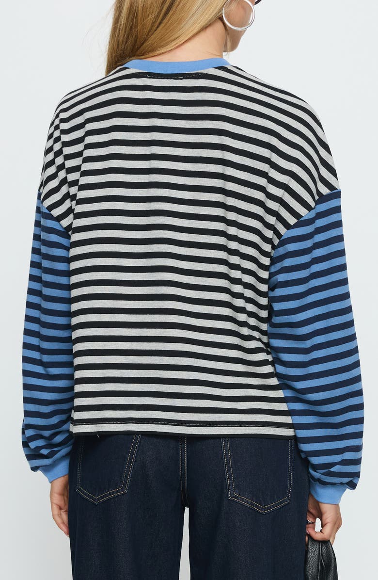 Princess Polly Taysha Colorblock Stripe Long Sleeve Stretch Cotton Top, Alternate, color, Black / Grey Stripe