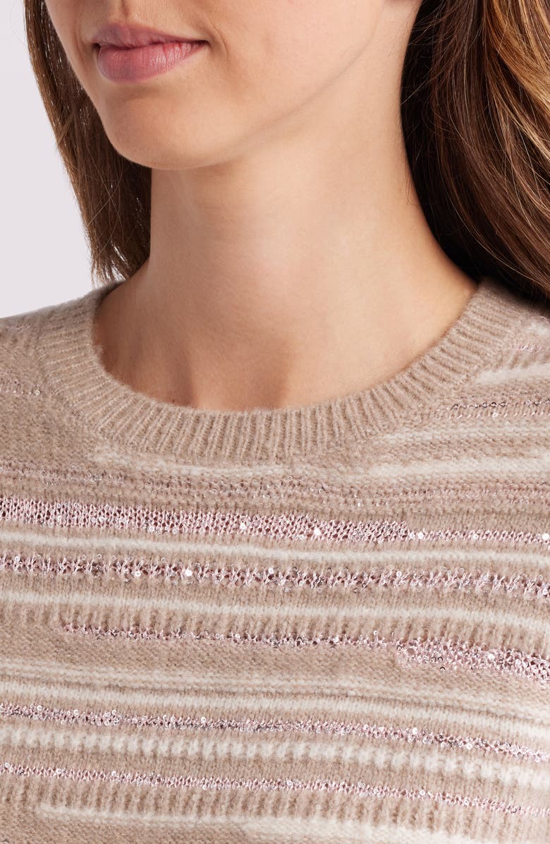 Anne Klein Sequin Stripe Crewneck Sweater, Alternate, color,