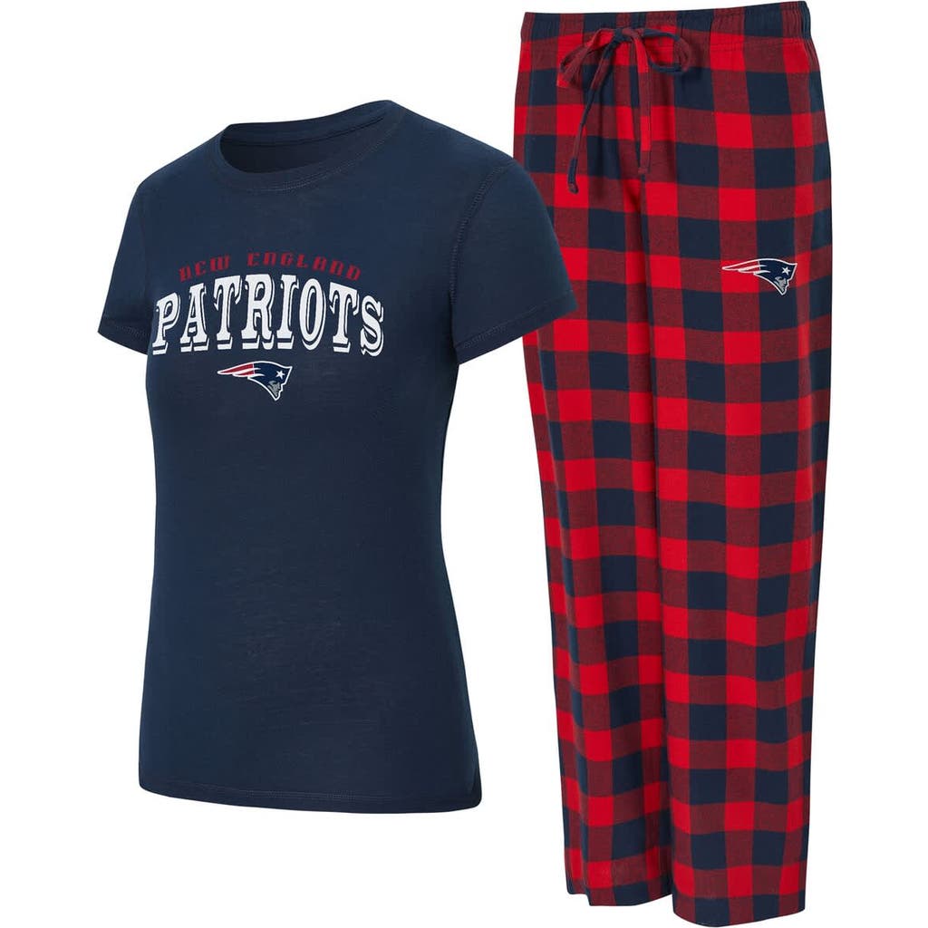 Concepts Sport Navy/red New England Patriots Avondale T-shirt & Pants Flannel Pj Set In Blue