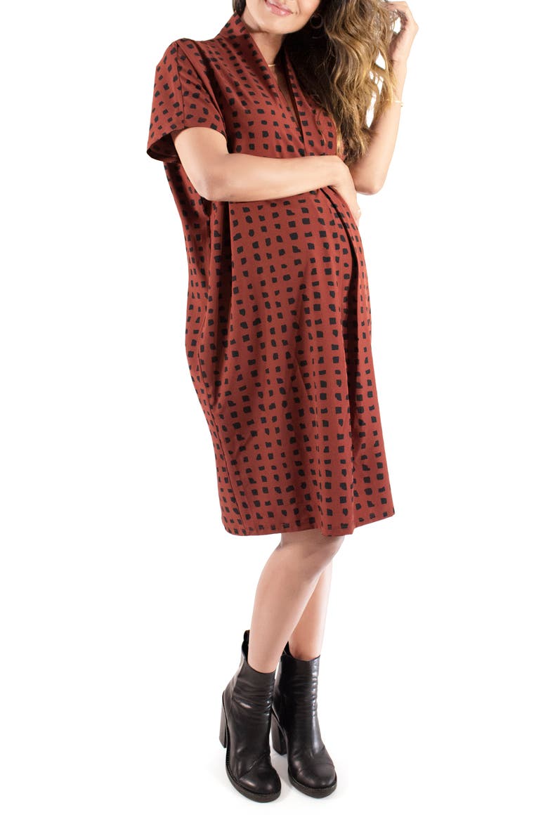 Ingrid & Isabel® Everywhere Abstract Print Maternity Tunic Dress, Main, color, ABSTRACT CHECK