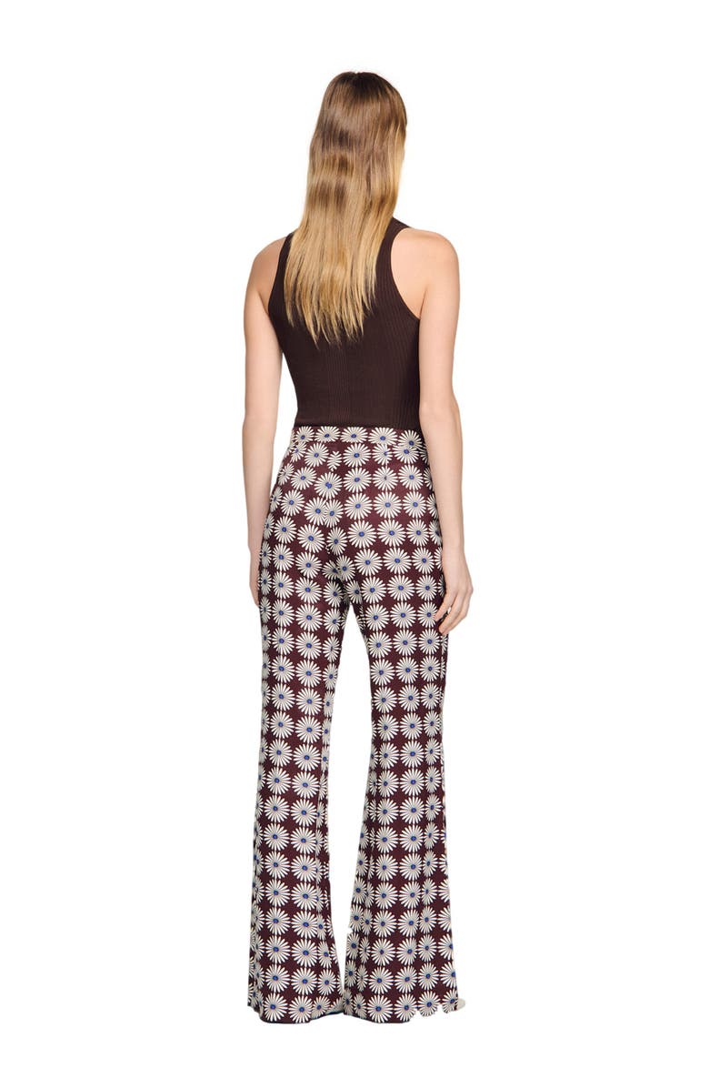 SANDRO Floral-print floaty trousers, Alternate, color, Marron / Bleu