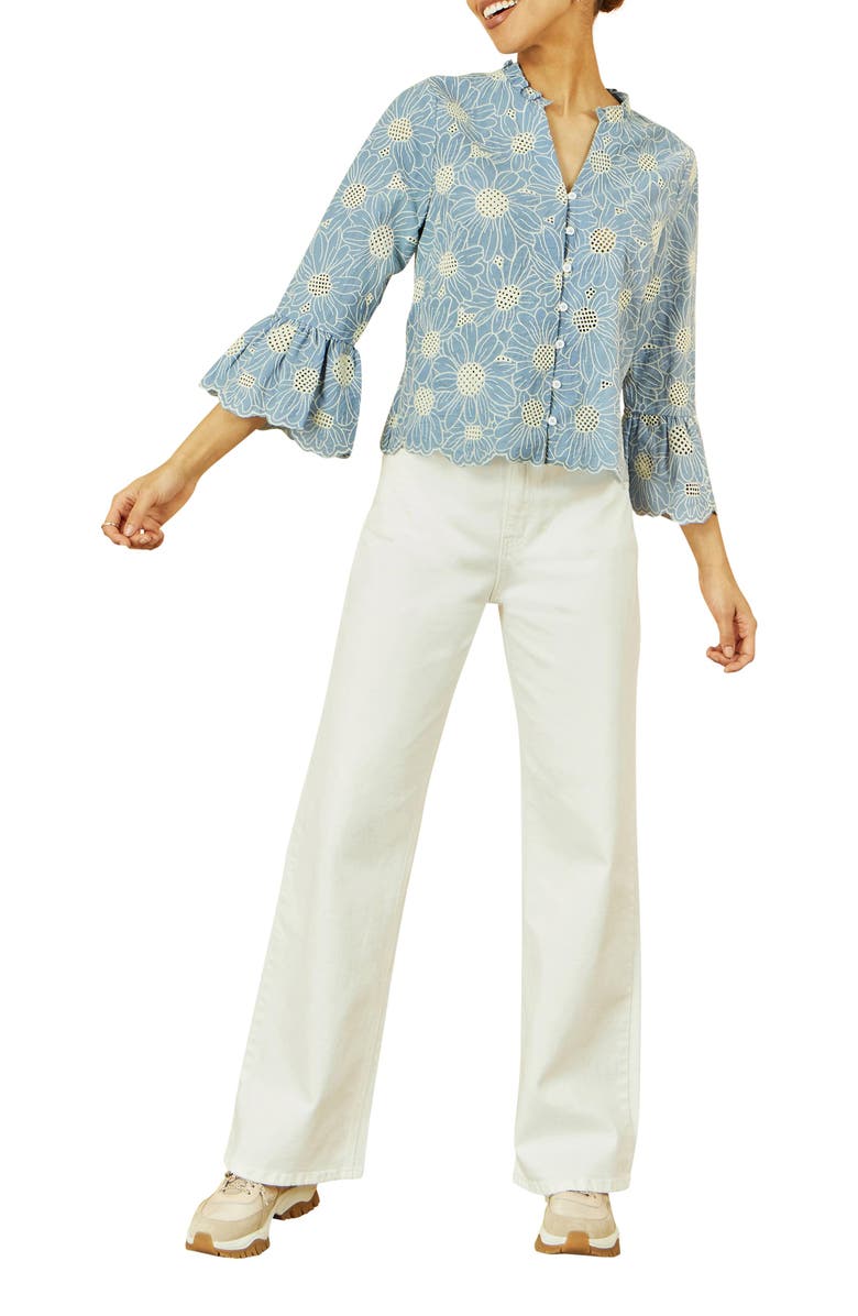 Yumi Daisy Broderie Shirt, Alternate, color, Blue