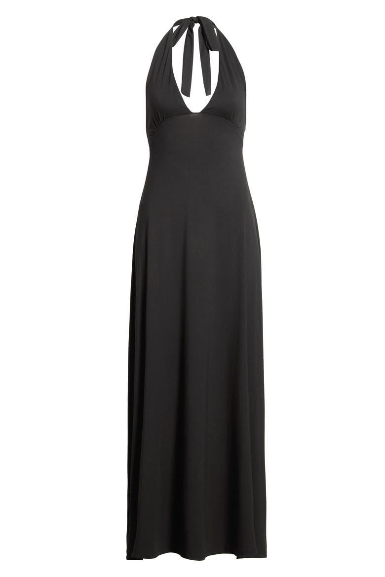 Alexa Plunge Halter Neck Midi Dress, Alternate, color, BLACK