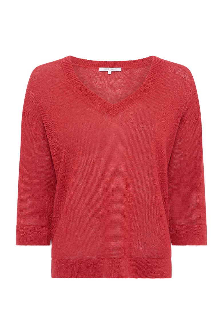 Lylou 3/4 Sleeve V-Neck Knit Top, Alternate, color, Red