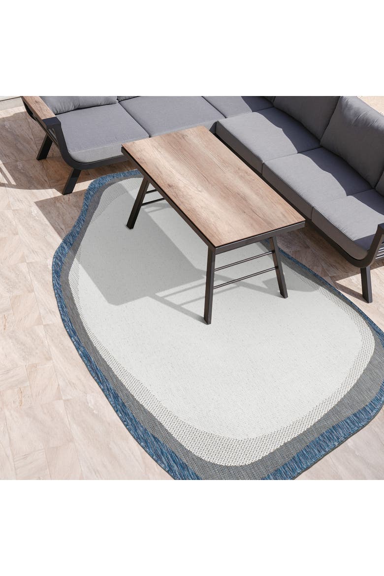 Wyatt Modern Rustic Abstract Indoor/Outdoor Shaped Area Rug, Alternate, color, Cream/Navy