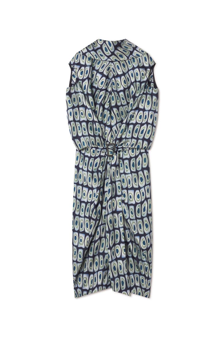 Printed Cape Dress In Silk, Alternate, color, Haze/Sage