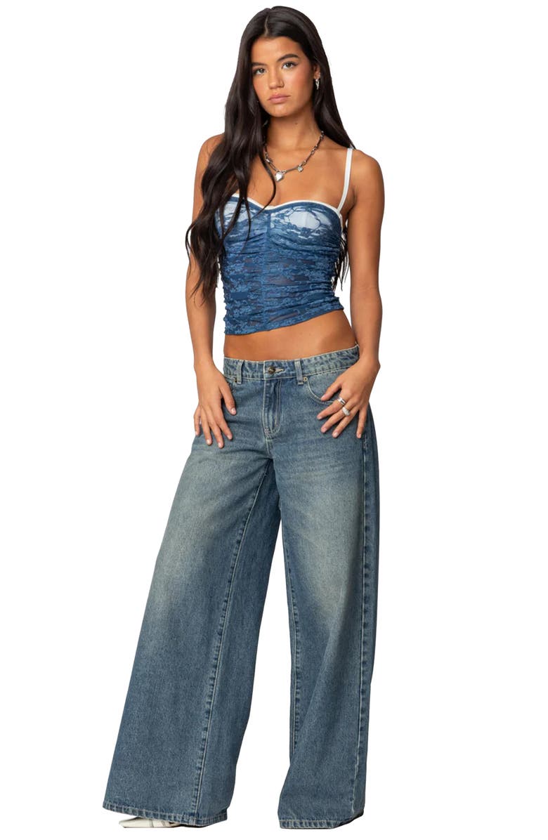 EDIKTED Eleanor Ruched Lace Bra Camisole, Alternate, color, Navy