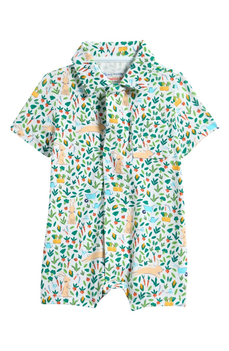 Magnetic Me Bunny Garden Magnetic Polo Romper, Main, color, Bunny Garden