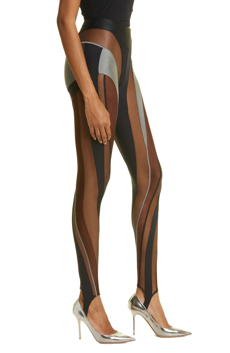 MUGLER Sheer Spiral Stirrup Leggings, Alternate, color, 
