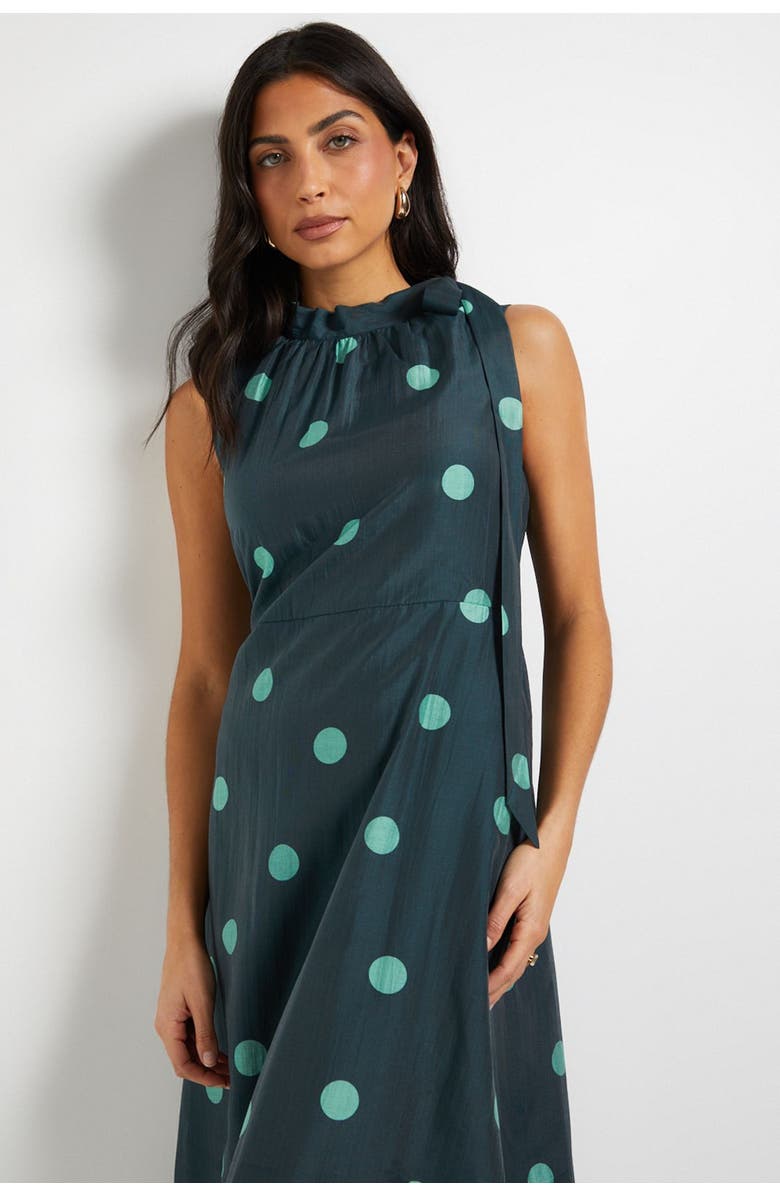 Wallis Spot Tie Neck Sleeveless Midi Dress, Alternate, color, Mint