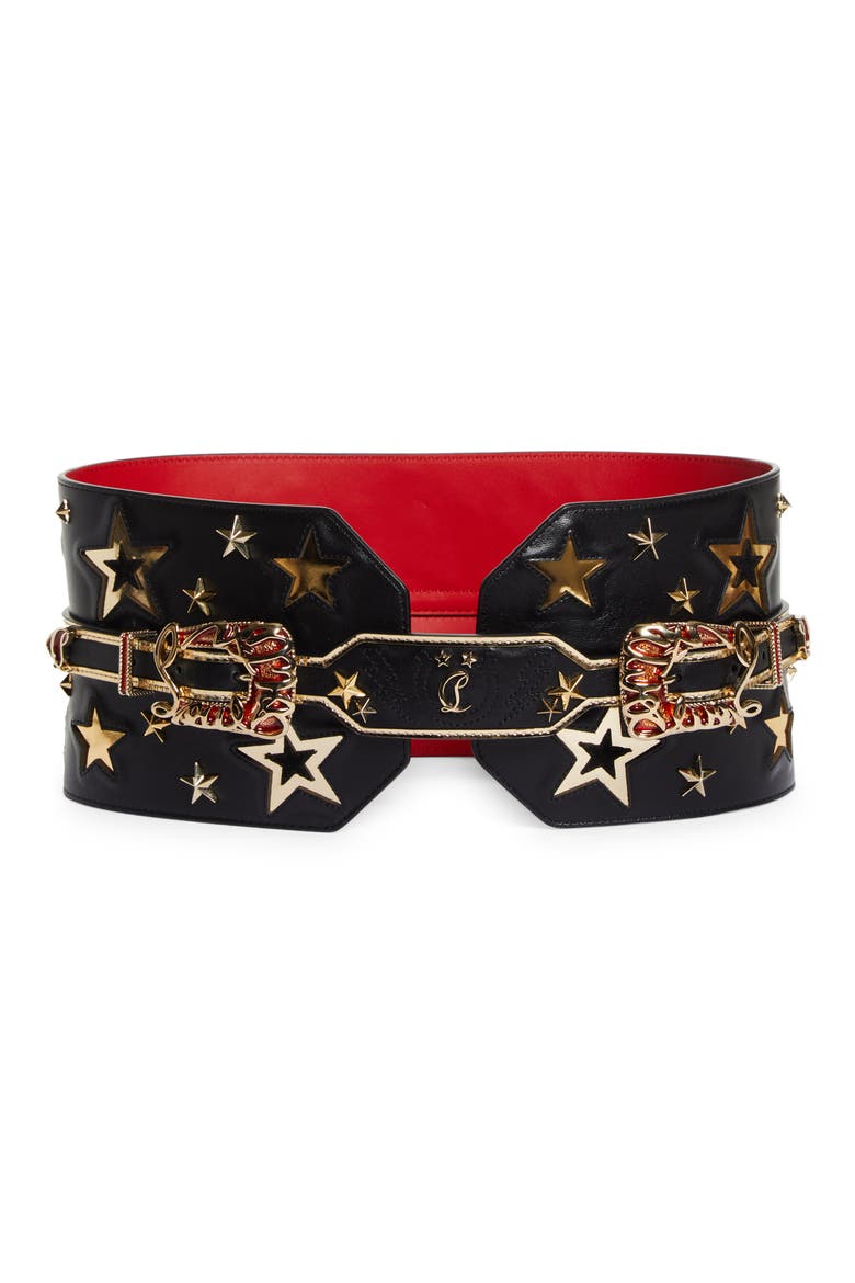 Giddy Star Embellished Wide Leather Belt, Main, color, BLACK/ BLACK