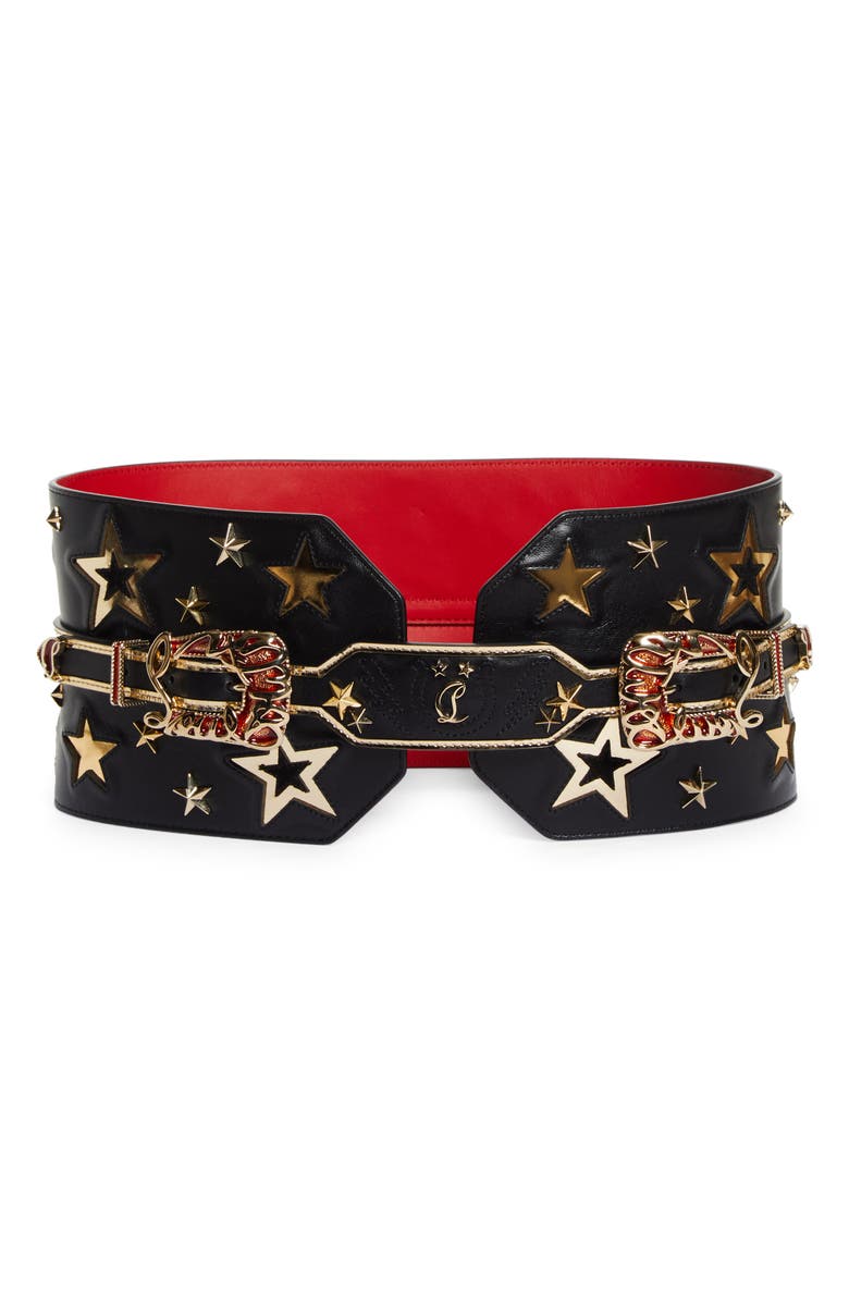 Christian Louboutin Giddy Star Embellished Wide Leather Belt, Main, color, Black/ Black