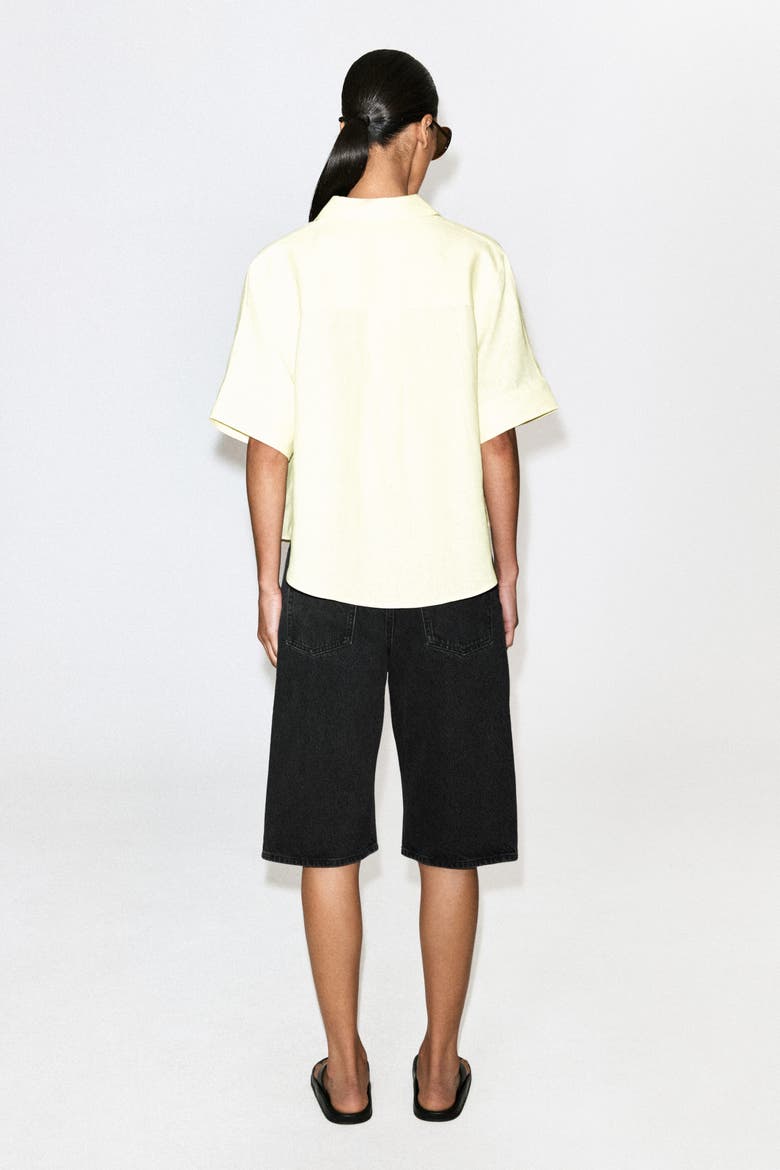 Oversized Short-Sleeved Linen Shirt, Alternate, color, YELLOW