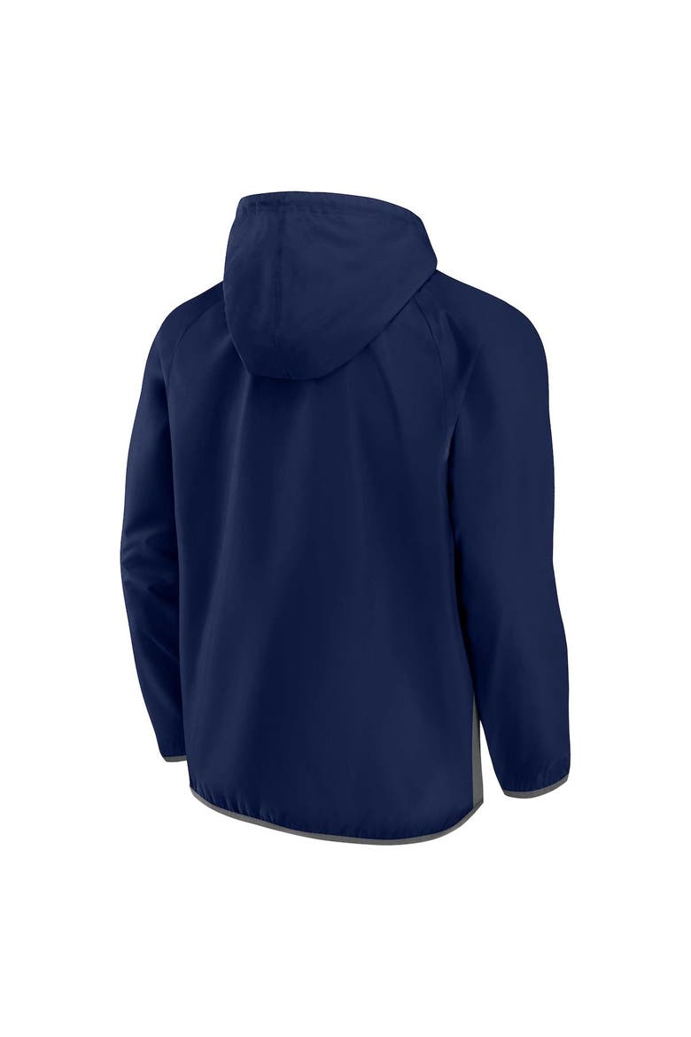 Men's Fanatics Branded Deep Sea Blue/Gray Seattle Kraken Backhand Shooter Defender Anorak Raglan Hoodie Quarter-Zip Jacket, Alternate, color, Navy