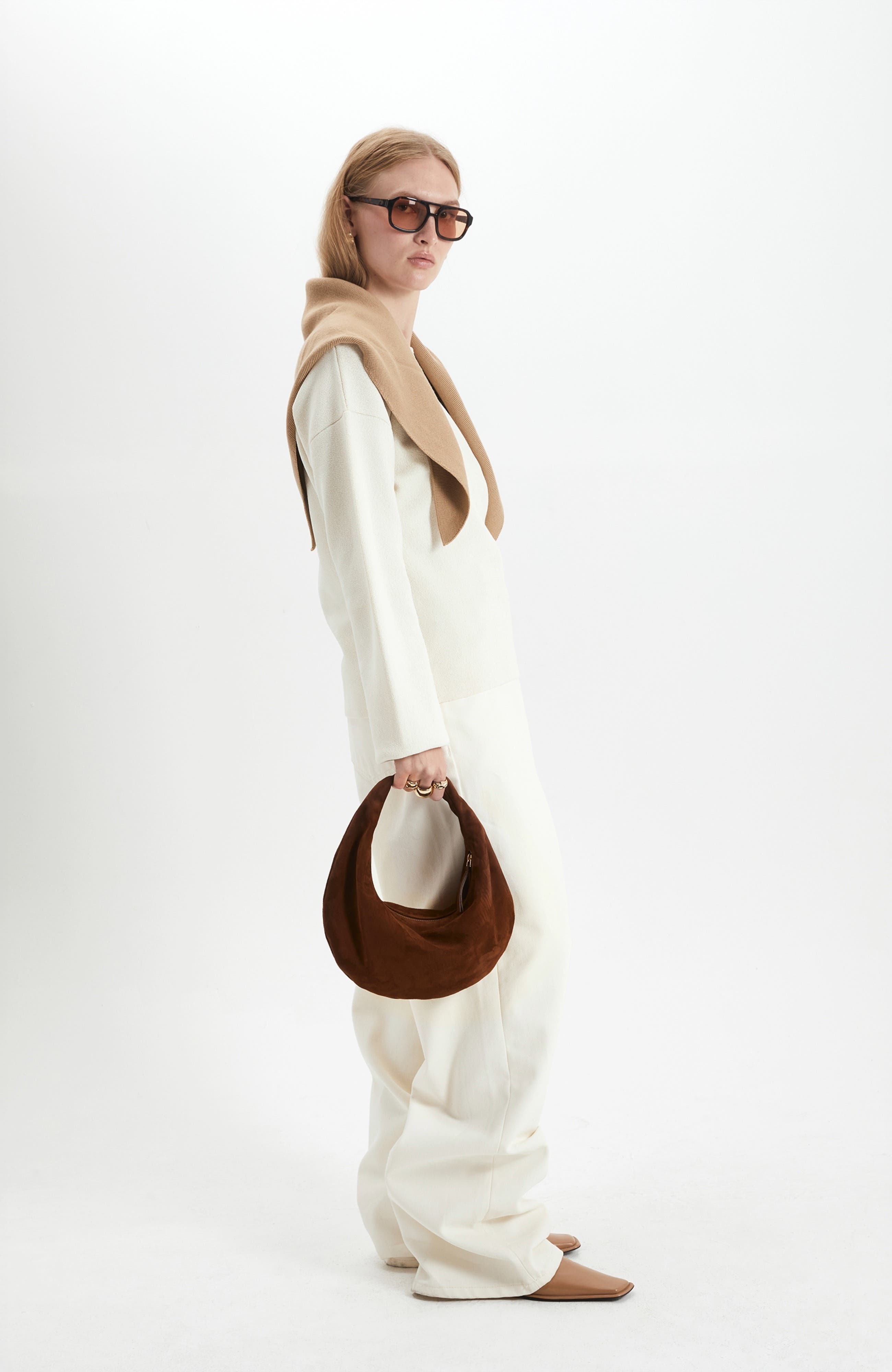 Small Leather Convertible Hobo Crescent Ring Bag, Alternate, color, Pralien Suede