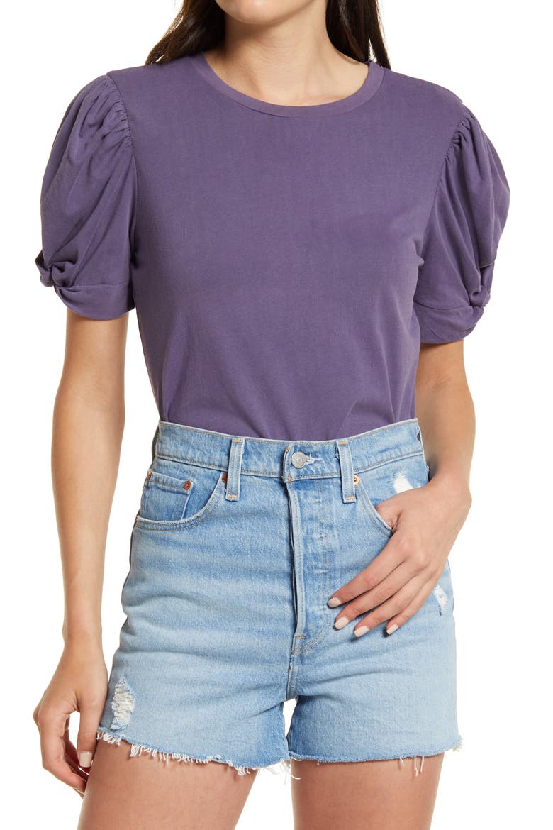 Puff Sleeve T-Shirt, Main, color, PURPLE JAM