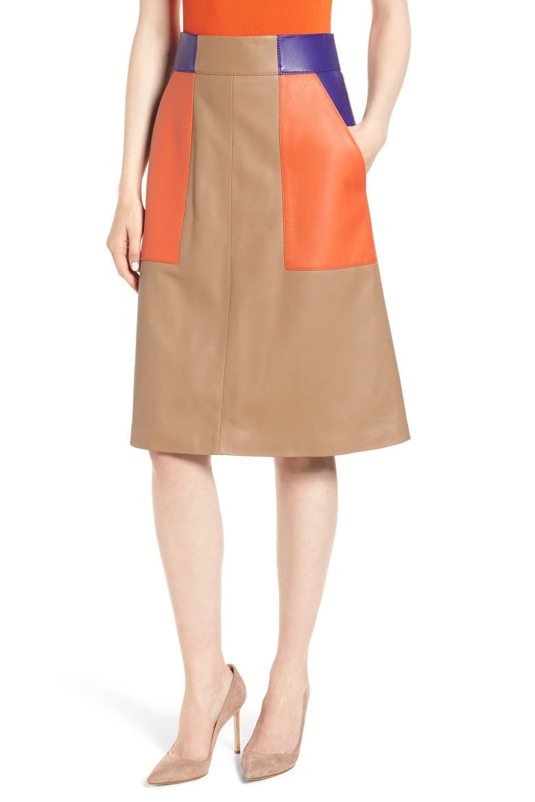 Seplea Colorblock Leather Skirt, Main, color, WARM CLAY FANTASY