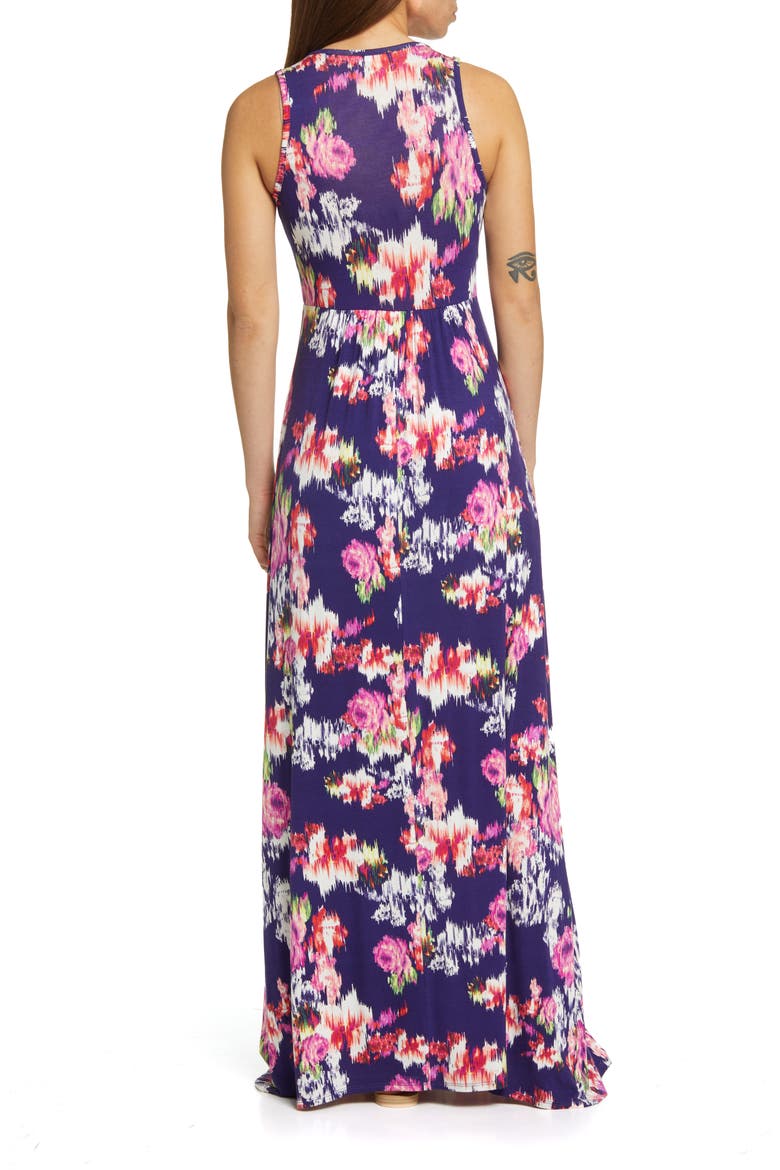 Abstract Floral Print Sleeveless Jersey Maxi Dress, Alternate, color, EGGPLANT