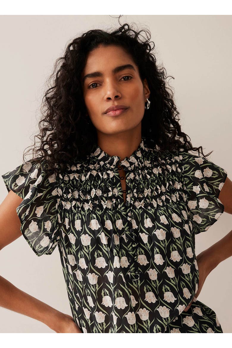 Print Cotton Blouse, Alternate, color, Black