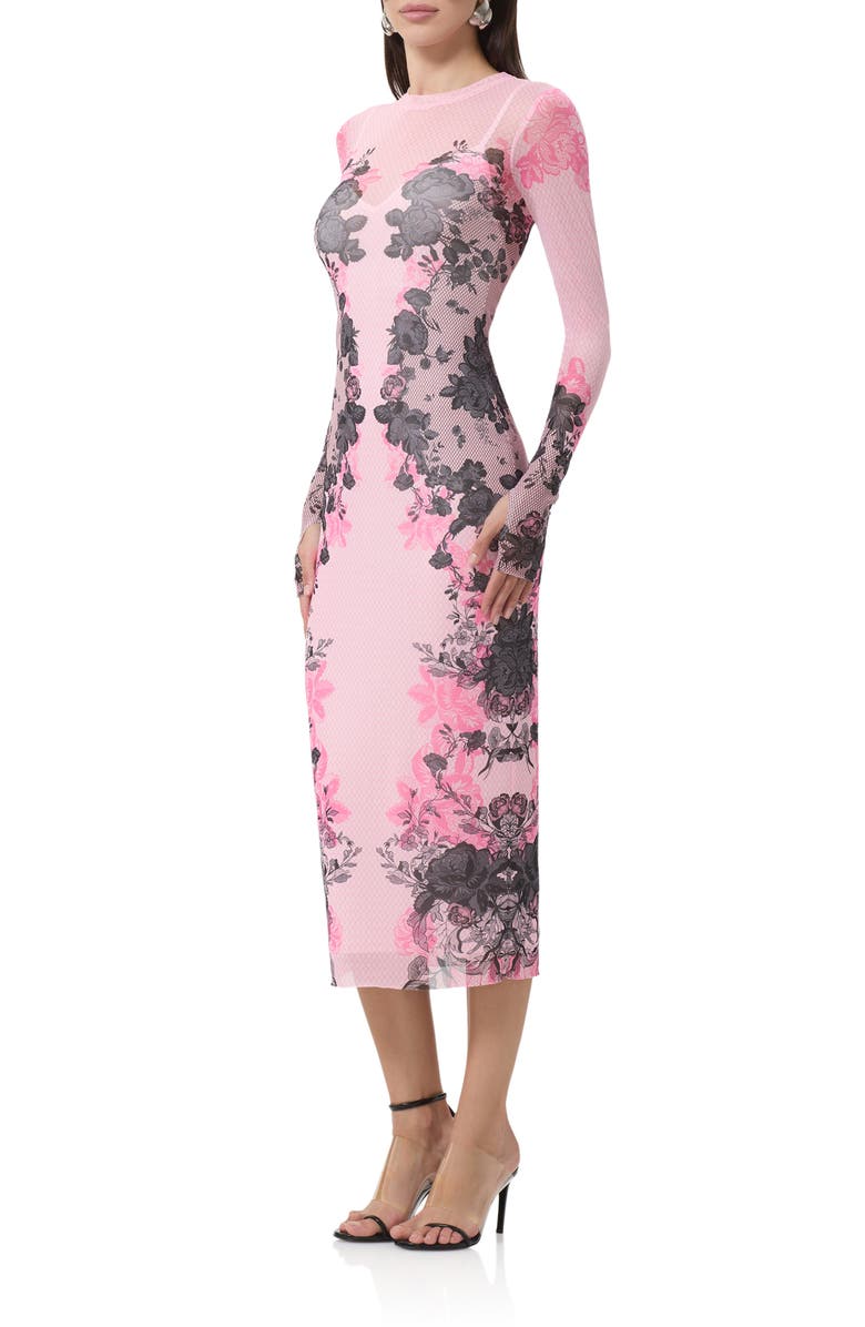 AFRM Ashland Print Long Sleeve Mesh Midi Dress, Alternate, color, Lace Net