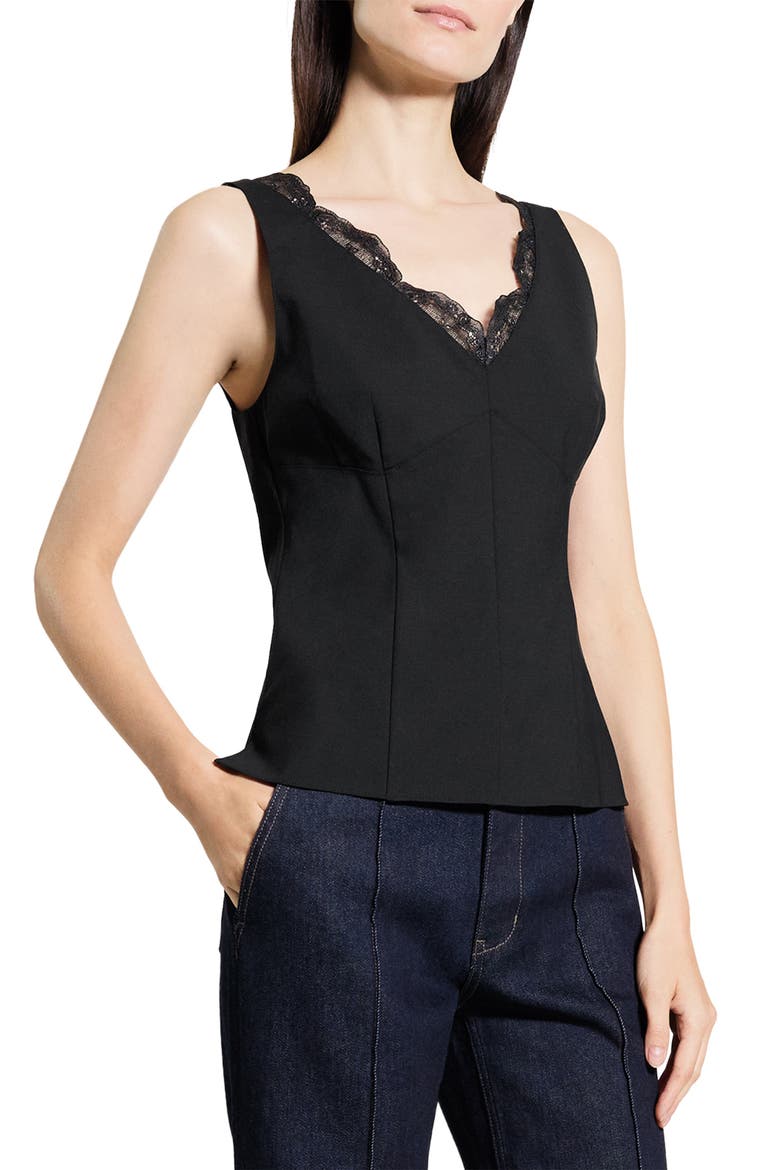 Lace Trim Tailored Virgin Wool Blend Top, Alternate, color, BLACK