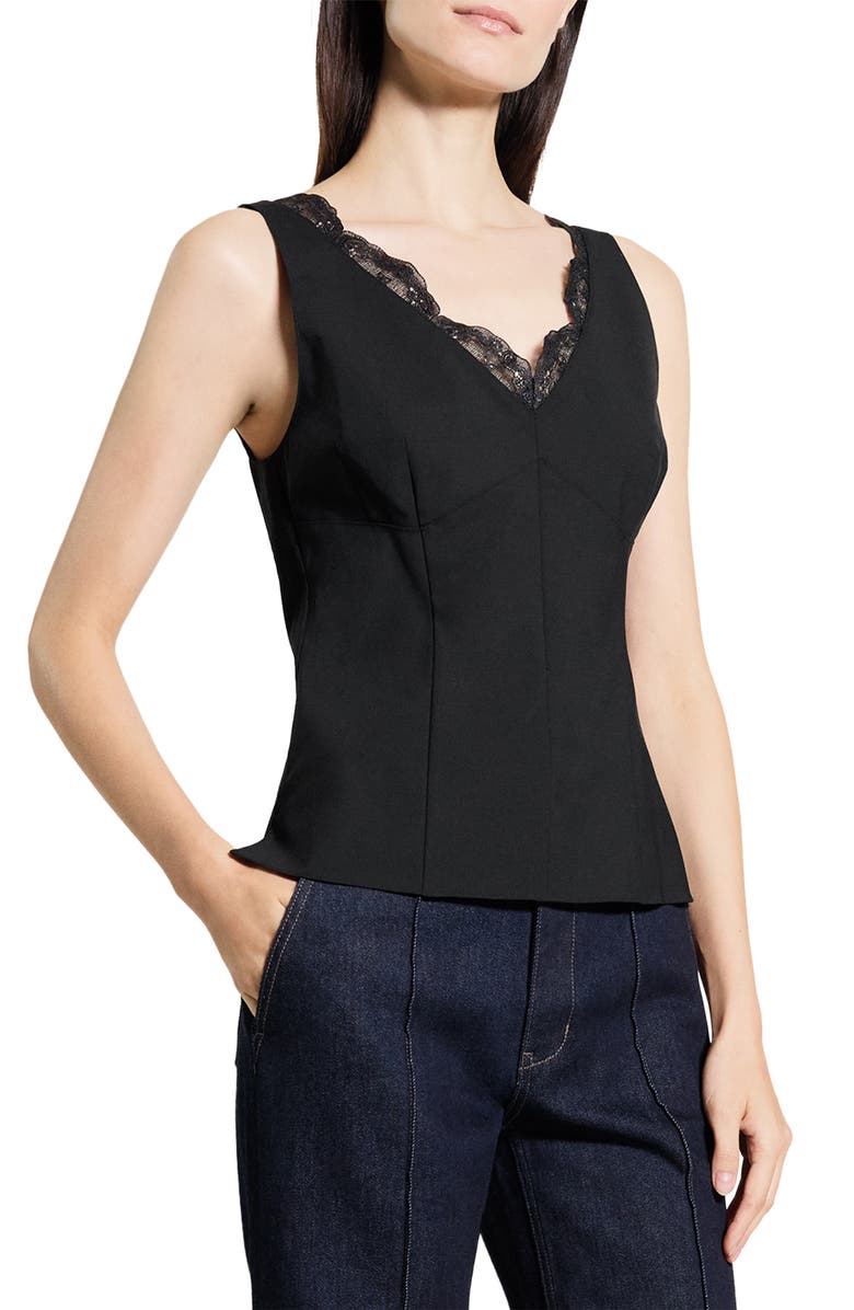 Theory Lace Trim Tailored Virgin Wool Blend Top, Alternate, color, Black