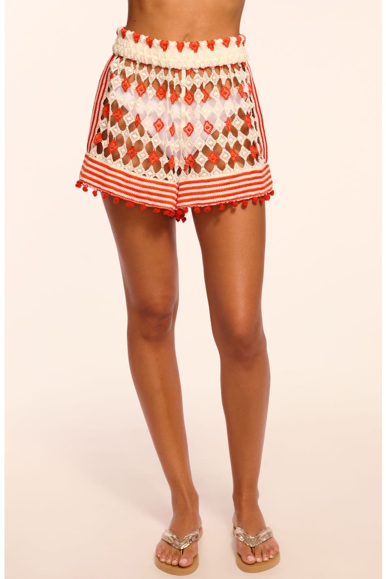 Cordelia Open Knit Cover-Up Shorts, Alternate, color, FLAME/ SANDSTONE CROCHET