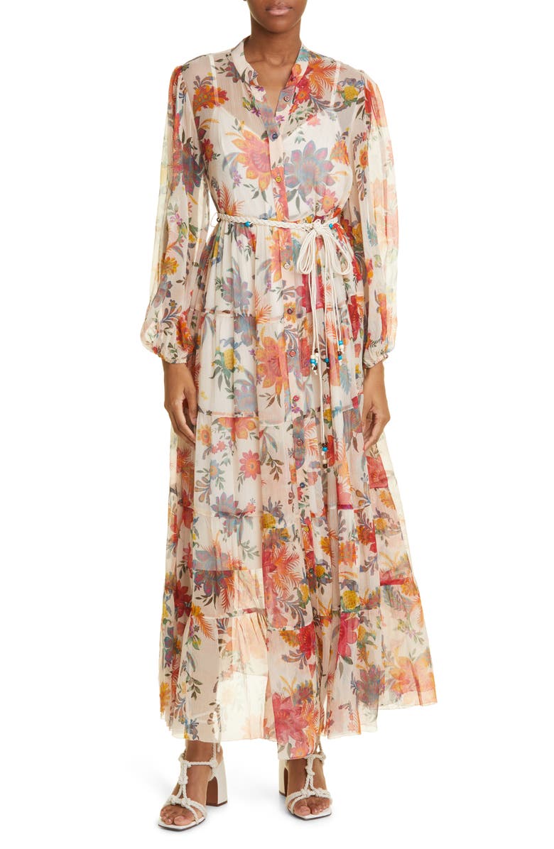 Zimmermann Ginger Floral Print Silk Twill Cover-Up Dress, Main, color, 