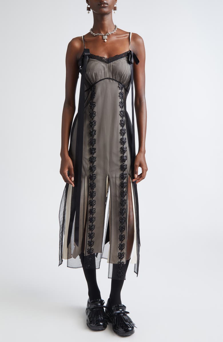 Simone Rocha Layered Ribbon Daisy Chain Multi Slit Slipdress, Main, color,