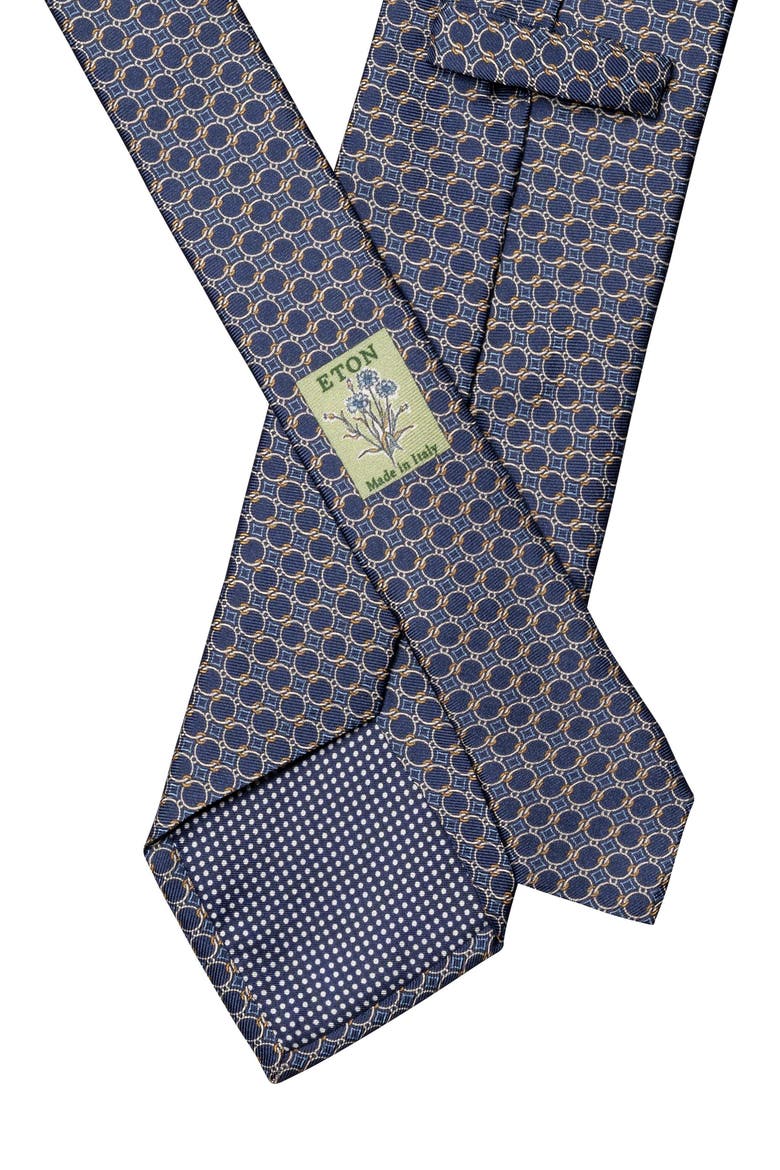 Interlock Print Silk Tie, Alternate, color, DARK BLUE