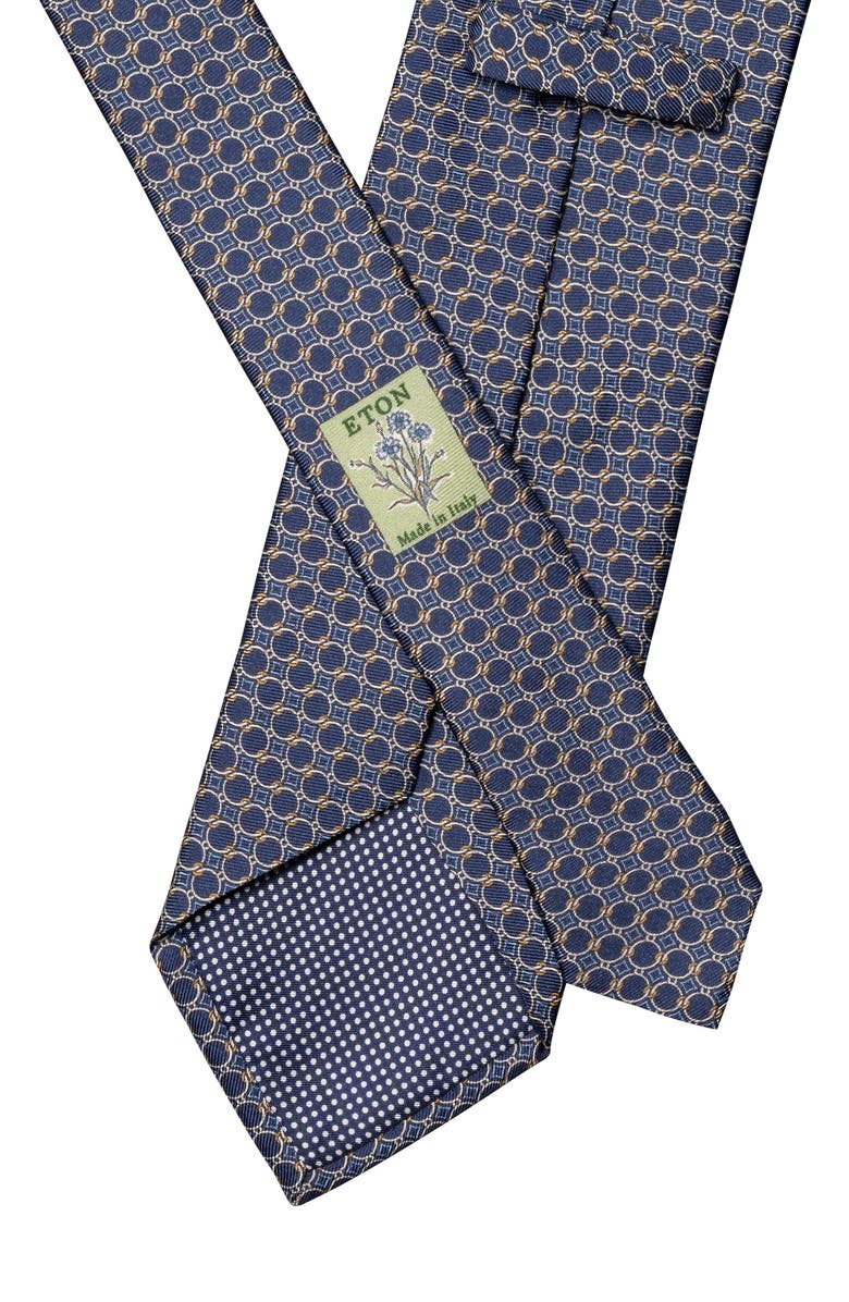 Eton Interlock Print Silk Tie, Alternate, color, Dark Blue