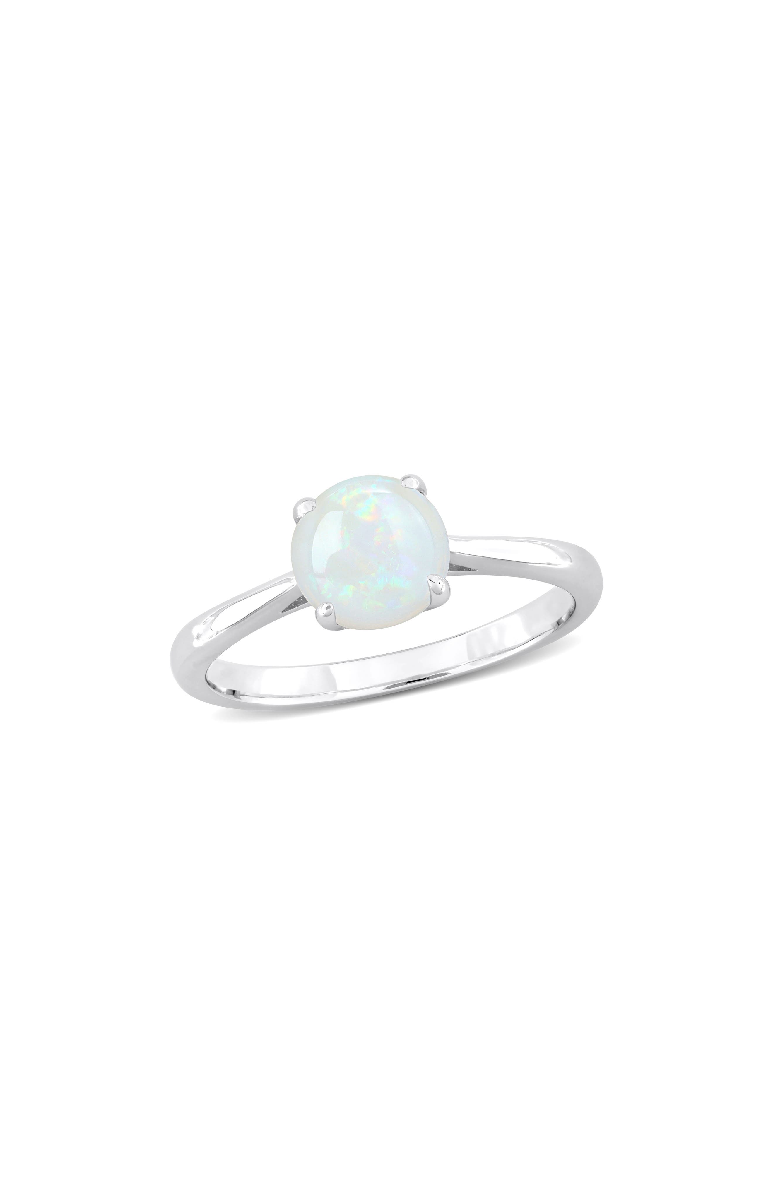 DELMAR Sterling Silver Opal Solitaire Engagement Ring