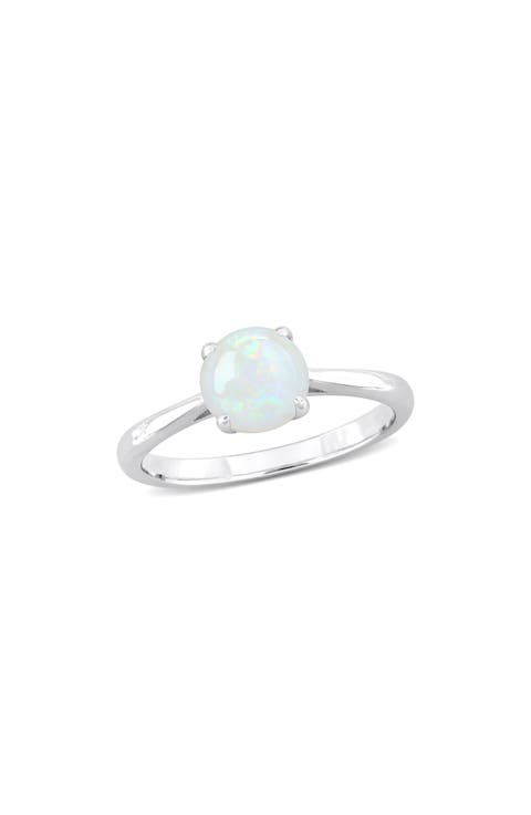 Sterling Silver Opal Solitaire Engagement Ring