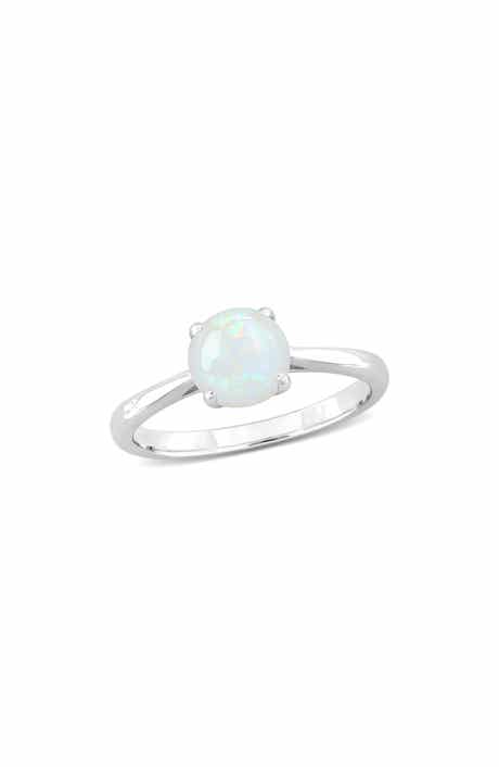 DELMAR Sterling Silver Opal Solitaire Engagement Ring