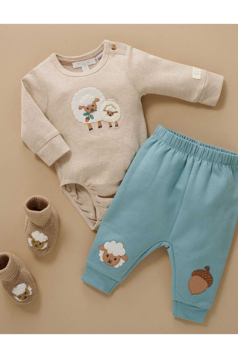 Applique Bodysuit, Alternate, color, Almond Melange