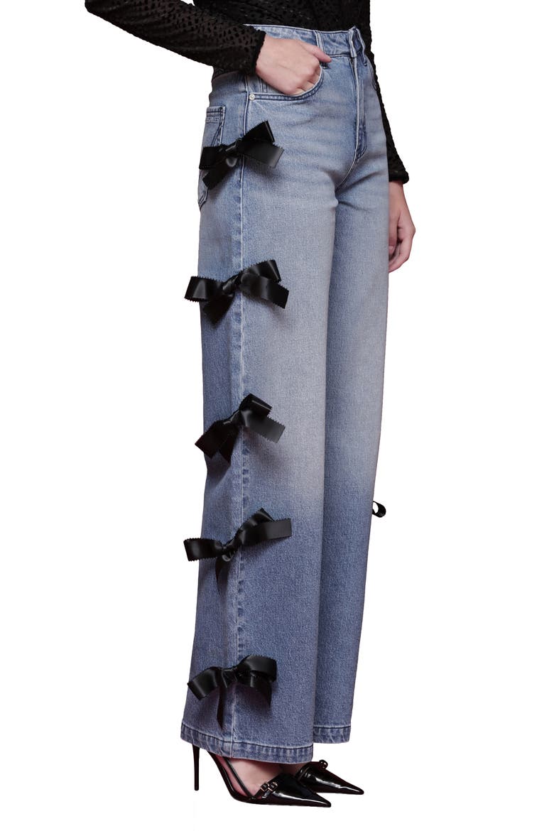 Bow Detail High Waist Jeans, Alternate, color, HAZEL WASH